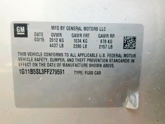 1G11B5SL3FF279591 - 2015 CHEVROLET MALIBU LS SILVER photo 10