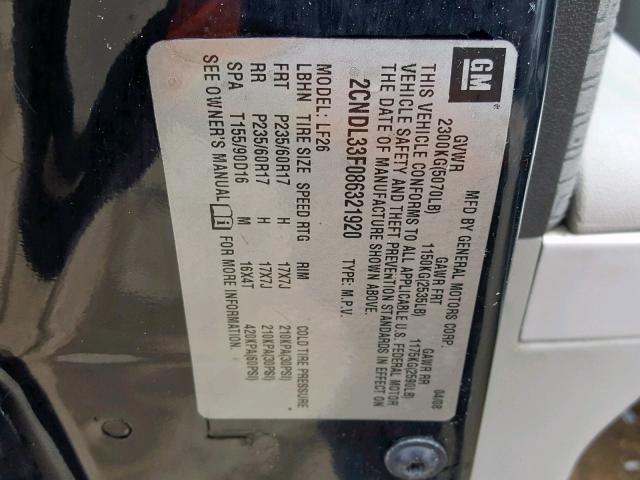 2CNDL33F086321920 - 2008 CHEVROLET EQUINOX LT 黑色 照片 10