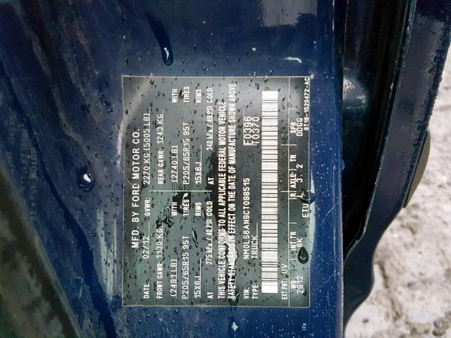 NM0LS6AN9CT098515 - 2012 FORD TRANSIT CO BLUE photo 10