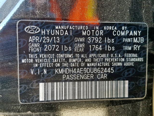 KMHDH4AE9DU862445 - 2013 HYUNDAI ELANTRA GL 黑色 照片 10