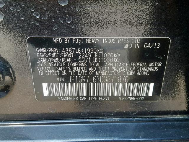 JF1GR7E63DG875876 - 2013 SUBARU IMPREZA WR GRAY photo 10