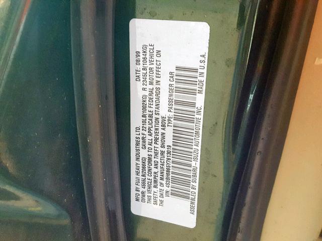 4S3BH6865Y7613019 - 2000 SUBARU LEGACY OUT GREEN photo 10