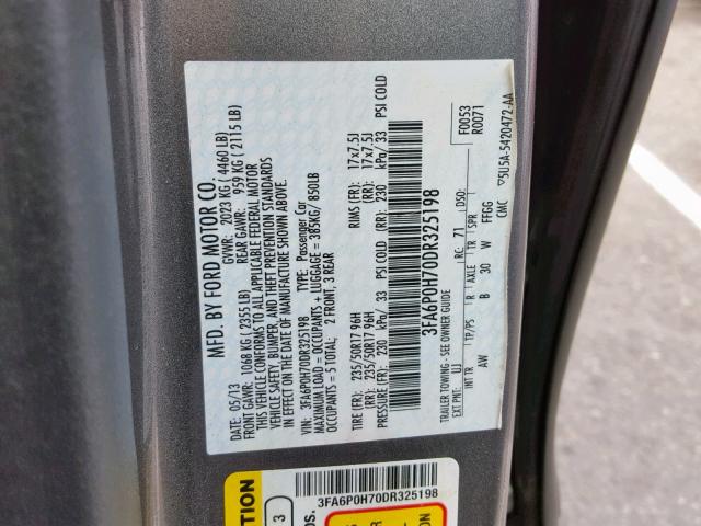 3FA6P0H70DR325198 - 2013 FORD FUSION SE 灰色 照片 10