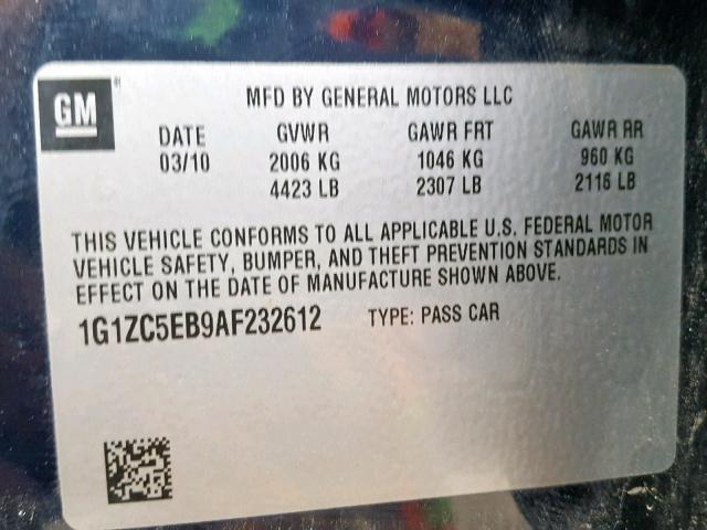 1G1ZC5EB9AF232612 - 2010 CHEVROLET MALIBU 1LT 蓝色 照片 10