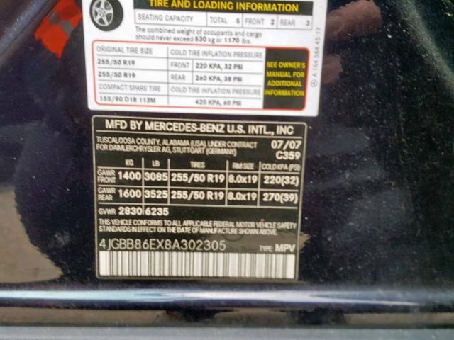 4JGBB86EX8A302305 - 2008 MERCEDES-BENZ ML 350 BLUE photo 10