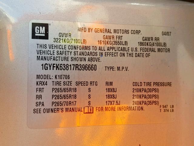 1GYFK63817R396660 - 2007 CADILLAC ESCALADE L Braun Foto 10