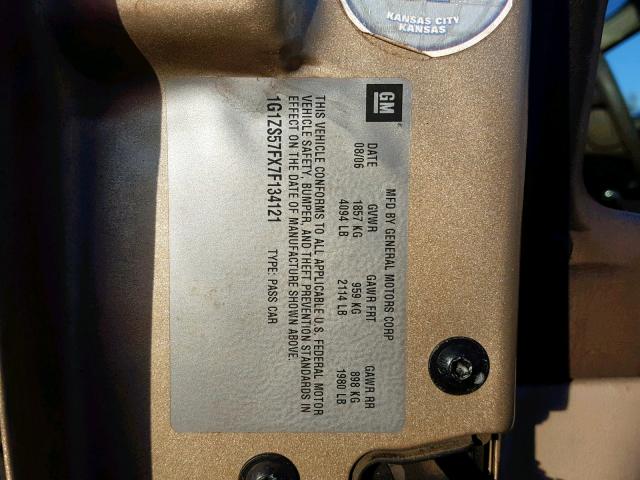 1G1ZS57FX7F134121 - 2007 CHEVROLET MALIBU LS Қоңыр фото 10