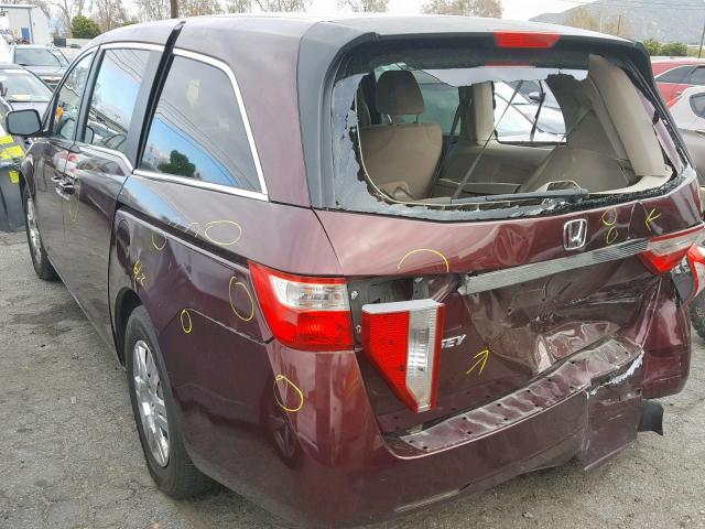 5FNRL5H26BB065022 - 2011 HONDA ODYSSEY LX MAROON photo 3