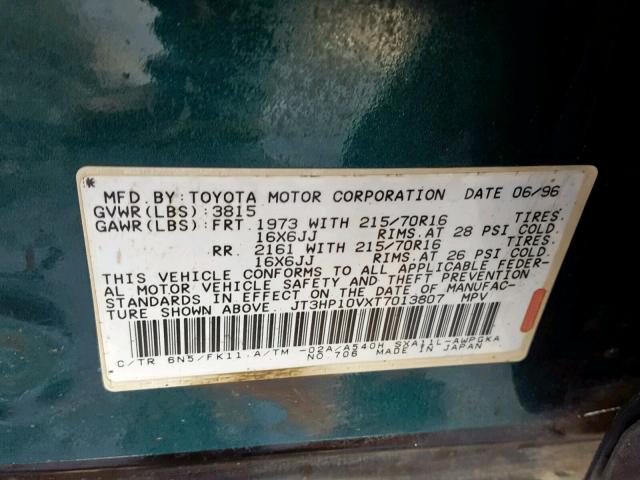 JT3HP10VXT7013807 - 1996 TOYOTA RAV4 GREEN photo 10