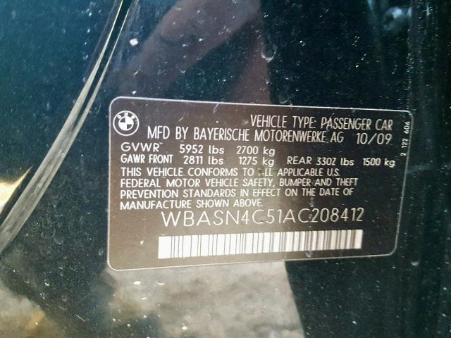 WBASN4C51AC208412 - 2010 BMW 550 GT BLACK photo 10