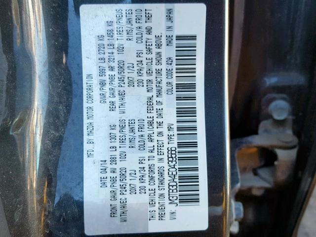 JM3TB3DA4E0439566 - 2014 MAZDA CX-9 GRAND GRAY photo 10