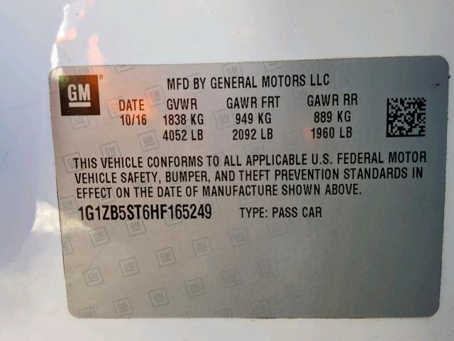 1G1ZB5ST6HF165249 - 2017 CHEVROLET MALIBU LS Ağ foto 10