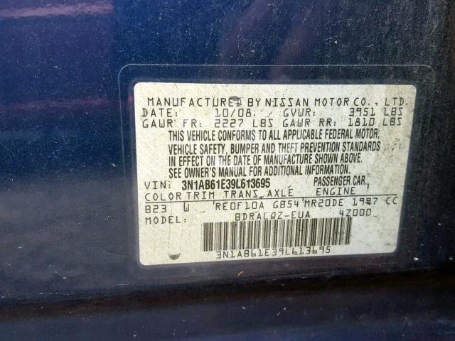 3N1AB61E39L613695 - 2009 NISSAN SENTRA 2.0 BLUE photo 10