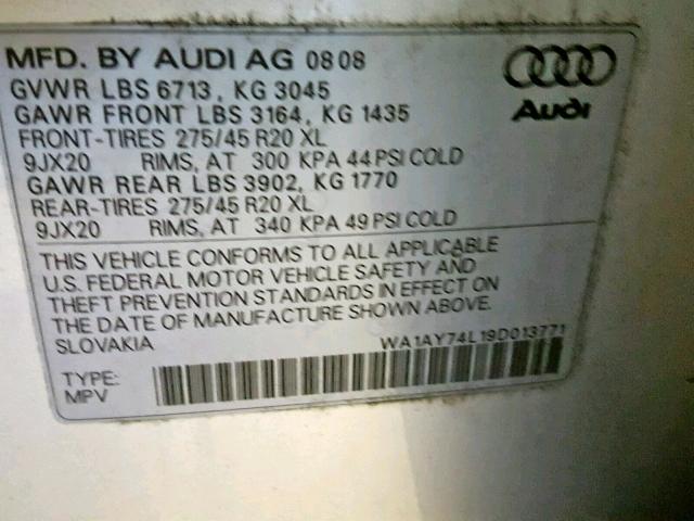 WA1AY74L19D013771 - 2009 AUDI Q7 3.6 QUA SILVER photo 10