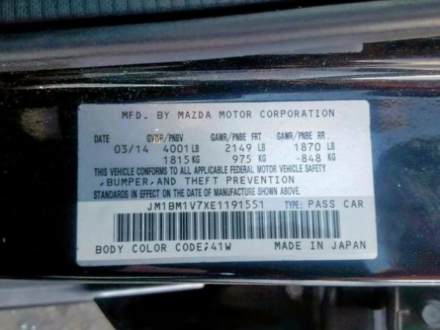 JM1BM1V7XE1191551 - 2014 MAZDA 3 TOURING BLACK photo 10