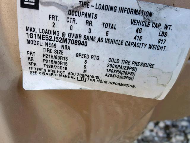 1G1NE52J52M708940 - 2002 CHEVROLET MALIBU LS ოქროსფერი ფოტო 10