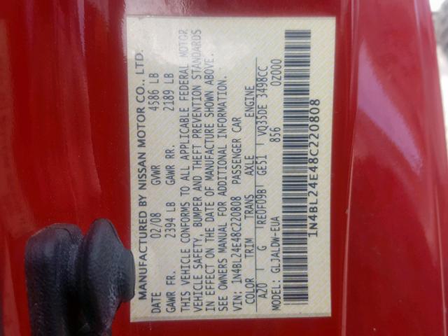 1N4BL24E48C220808 - 2008 NISSAN ALTIMA 3.5 RED photo 10