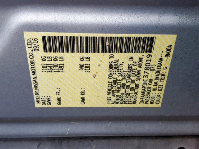 1N4AA6AP1HC378019 - 2017 NISSAN MAXIMA 3.5 SILVER photo 10