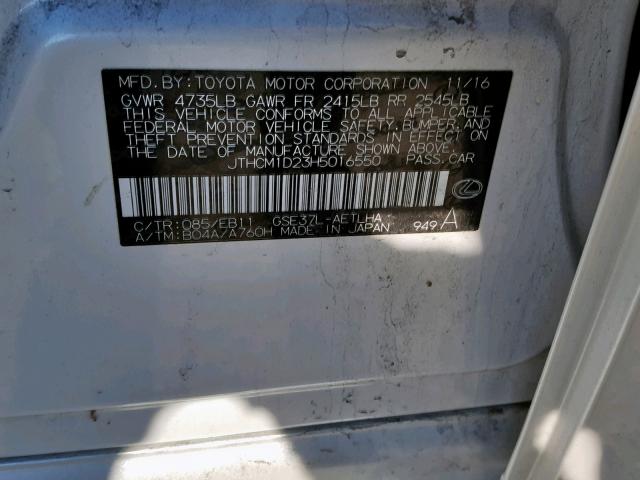 JTHCM1D23H5016550 - 2017 LEXUS IS 300 白色 照片 10