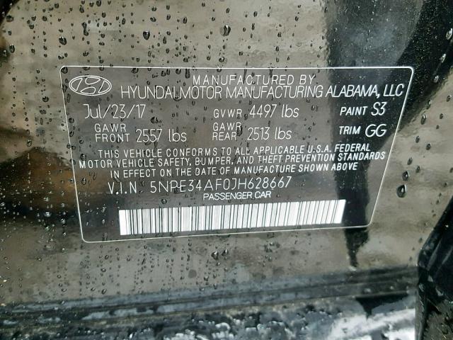 5NPE34AF0JH628667 - 2018 HYUNDAI SONATA SPO BLACK photo 10