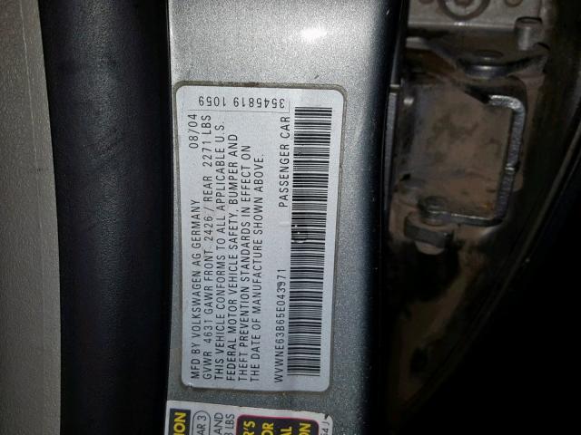 WVWNE63B65E043971 - 2005 VOLKSWAGEN PASSAT GL 灰色 照片 10