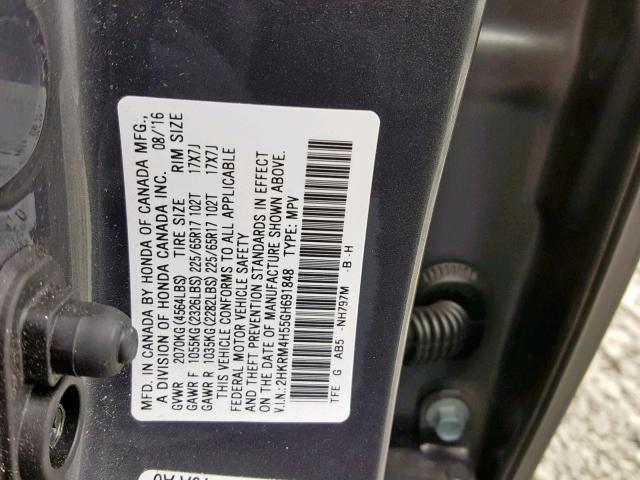 2HKRM4H55GH691848 - 2016 HONDA CR-V EX GRAY photo 10