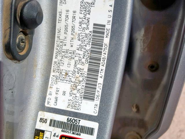 5TFLU4EN1EX105271 - 2014 TOYOTA TACOMA DOU 银色 照片 10