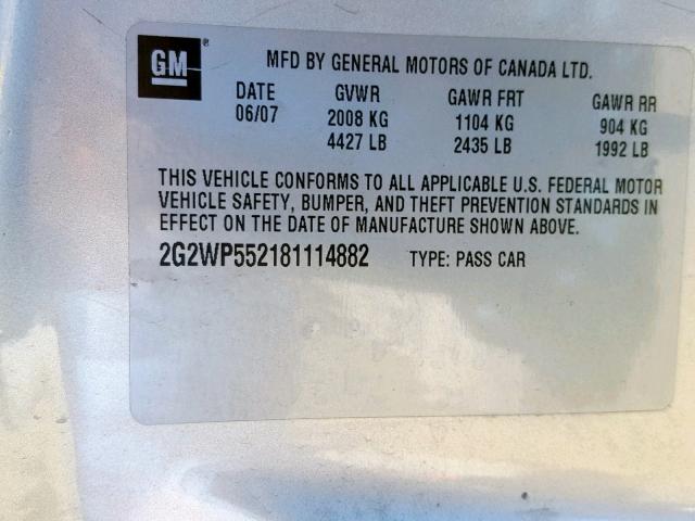 2G2WP552181114882 - 2008 PONTIAC GRAND PRIX 银色 照片 10