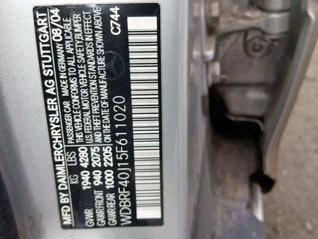 WDBRF40J15F611020 - 2005 MERCEDES-BENZ C 230K SPO SILVER photo 10