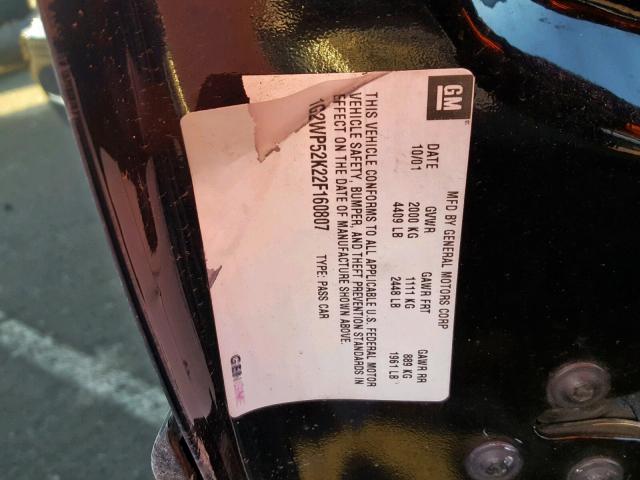 1G2WP52K22F160807 - 2002 PONTIAC GRAND PRIX BLACK photo 10