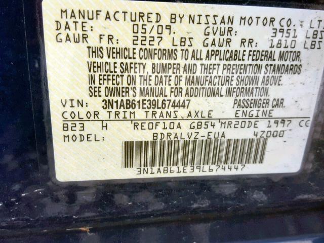 3N1AB61E39L674447 - 2009 NISSAN SENTRA 2.0 BLUE photo 10