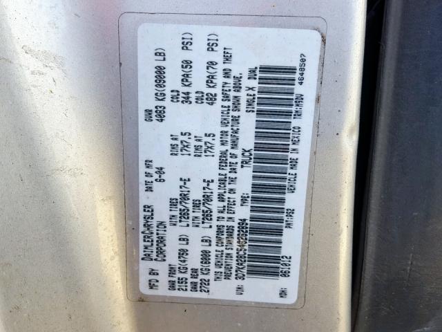 3D7KA28C54G262894 - 2004 DODGE RAM 2500 S SILVER photo 10