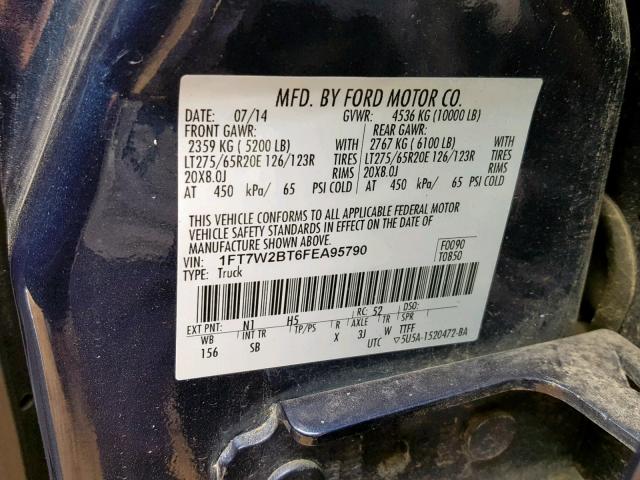 1FT7W2BT6FEA95790 - 2015 FORD F250 SUPER 蓝色 照片 10