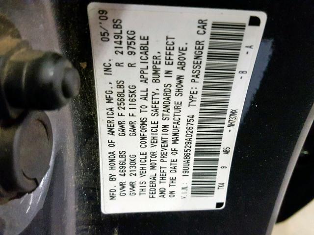 19UUA86529A026754 - 2009 ACURA TL GRAY photo 10