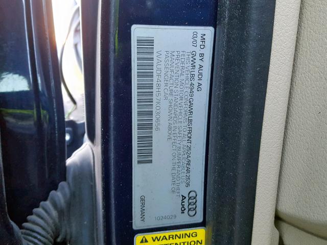 WAUDF48H57K030656 - 2007 AUDI A4 2.0T CA BLUE photo 10