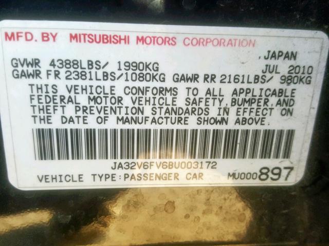 JA32V6FV6BU003172 - 2011 MITSUBISHI LANCER RAL BLACK photo 10