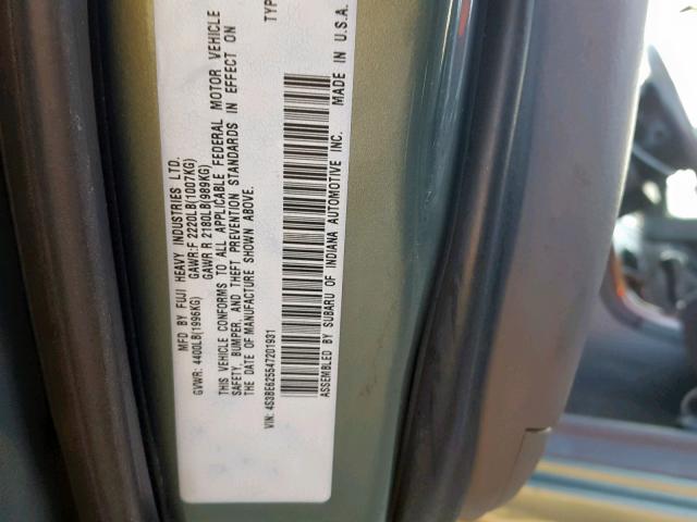 4S3BE625547201931 - 2004 SUBARU LEGACY L S GREEN photo 10