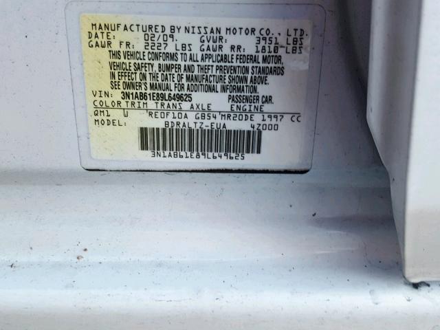 3N1AB61E89L649625 - 2009 NISSAN SENTRA 2.0 WHITE photo 10