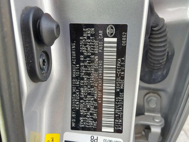 4T1BF1FKXFU486240 - 2015 TOYOTA CAMRY LE SILVER photo 10