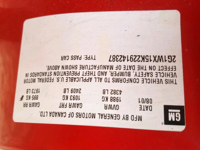 2G1WX15K229142387 - 2002 CHEVROLET MONTE CARL RED photo 10