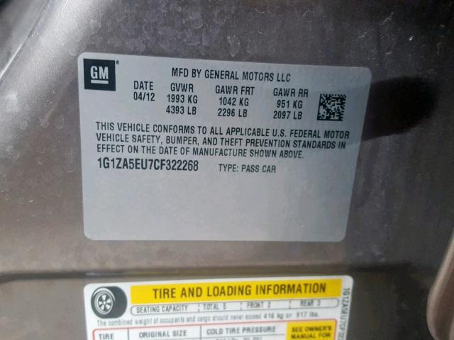 1G1ZA5EU7CF322268 - 2012 CHEVROLET MALIBU LS TAN photo 10