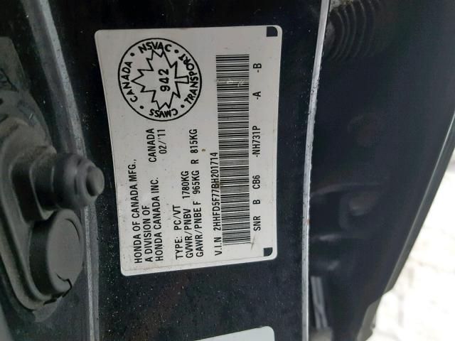 2HHFD5F77BH201714 - 2011 ACURA CSX TECHNO BLACK photo 10