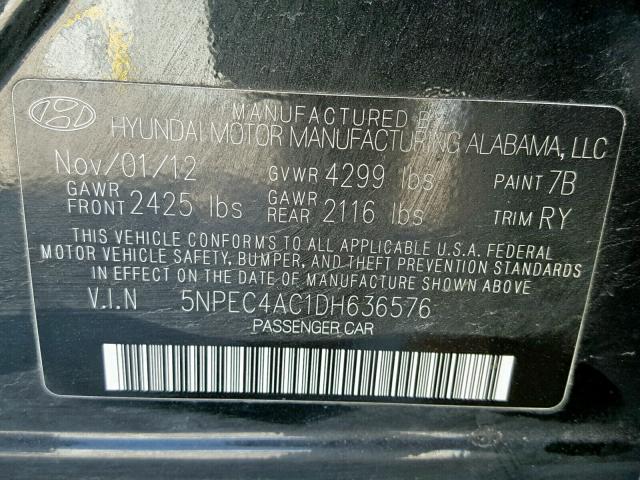 5NPEC4AC1DH636576 - 2013 HYUNDAI SONATA SE BLACK photo 10