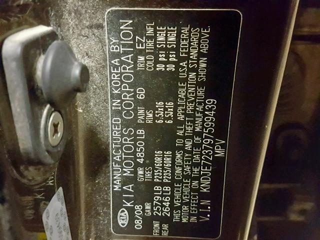 KNDJE723797599439 - 2009 KIA SPORTAGE L ყავისფერი ფოტო 10