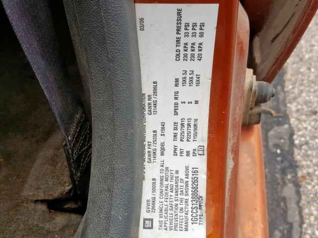 1GCCS138868265161 - 2006 CHEVROLET COLORADO ORANGE photo 10