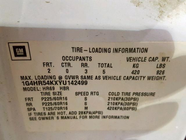 1G4HR54KXYU142499 - 2000 BUICK LESABRE LI WHITE photo 10