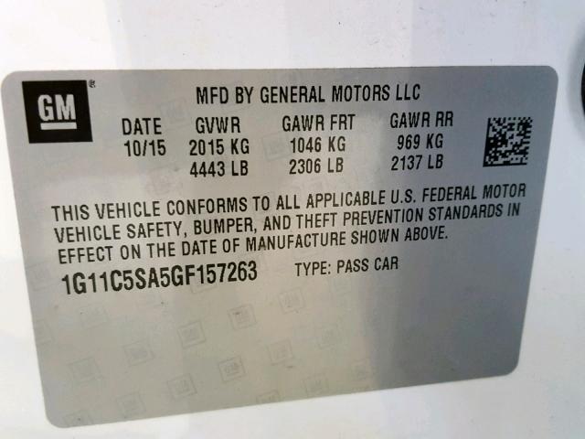 1G11C5SA5GF157263 - 2016 CHEVROLET MALIBU LIM თეთრი ფოტო 10