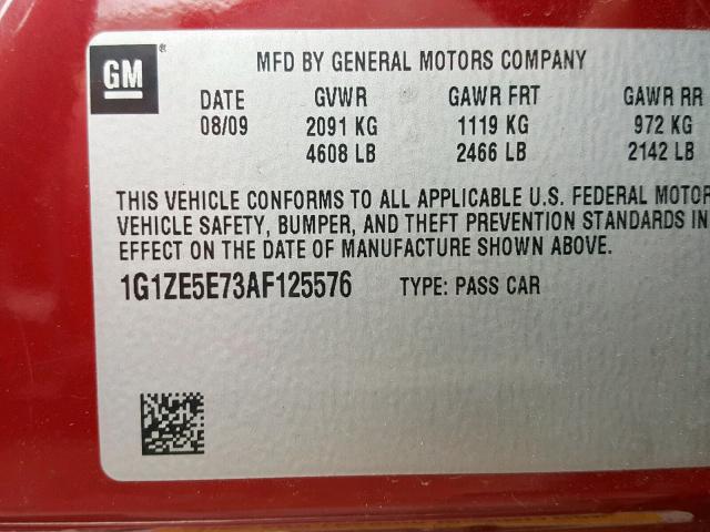 1G1ZE5E73AF125576 - 2010 CHEVROLET MALIBU LTZ ბურგუნდია ფოტო 10