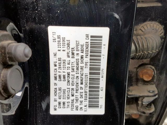 19UUA9F71EA000261 - 2014 ACURA TL ADVANCE BLACK photo 10