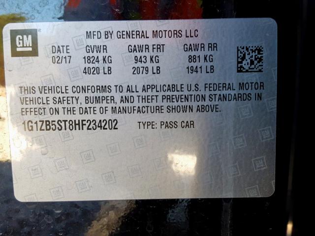 1G1ZB5ST8HF234202 - 2017 CHEVROLET MALIBU LS 黑色 照片 10
